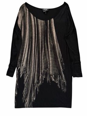 Isabel de Pedro Scarf Print Draped Dress Black US 6 Spain Avant Garde Art Deco